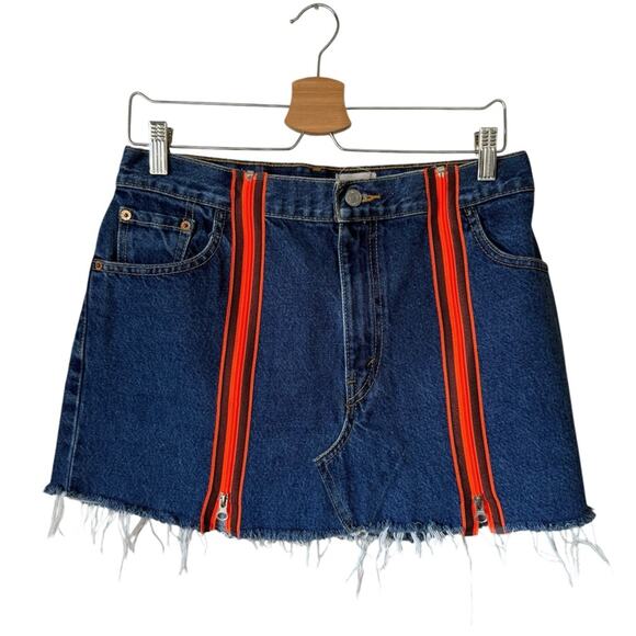 Furst of a kind Upcycled Denim Mini Skirt with custom zippers Levi's Size 30 - Picture 1 of 3
